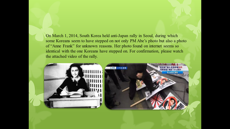 South Koreans stepping on a photo of Anne Frank